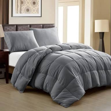 Edredom Toque de Plumas Dupla Face, Microfibra Plumage Liso Quadriculado (Cinza Chumbo, Queen)