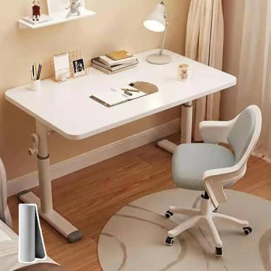 80 x 60 cm Mesa Elevatória Manual com Altura Ajustável de 63 a 90cm - Mesa para Estudo com Tapete para Mouse, Trabalho, Escritório e Lazer, Branco