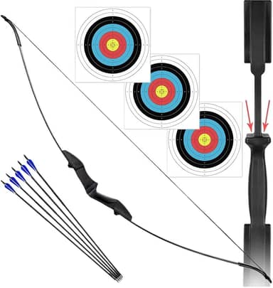 Arco e Flecha Ambidestro Profissional Recurvo em Nylon 40lbs + 5 Flechas de Fibra de Vidro com Ponta de Alumínio + 3 Alvos 40x40 Para Treino Tiro ao Alvo Campeonato Treinamento