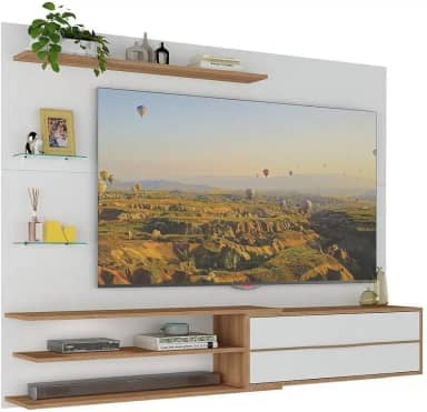 Painel para TV até 65' com 1 Porta Basculante e 5 Prateleiras – Multimóveis MP1064 Branco/Rustic, Design Moderno em MDP