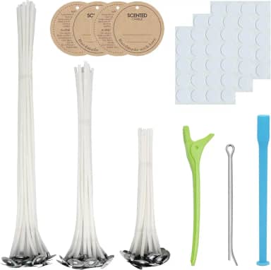 CandMak Kit de Pavio de Vela, 60 Pavios de Algodão com Ferramentas para Fazer Velas (Grosso 4 "+ 6" + 8 ")