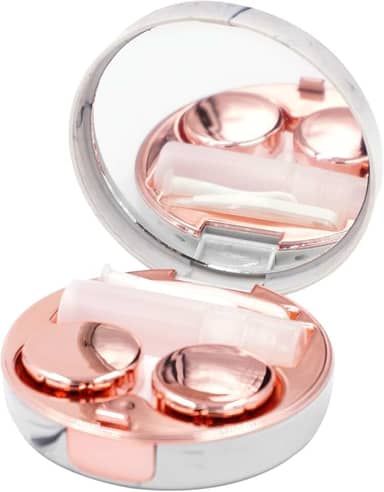 Estojo de lentes de contato com padrão de mármore moderno, kit de caixa de lentes de contato portátil com espelho redondo, ouro rosa