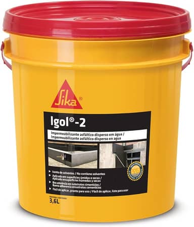 Sika - Impermeabilizante asfáltico - Igol-2 Preto - Concreto, fibrocimento e argamassa - Fácil aplicação - Galão 3,6L