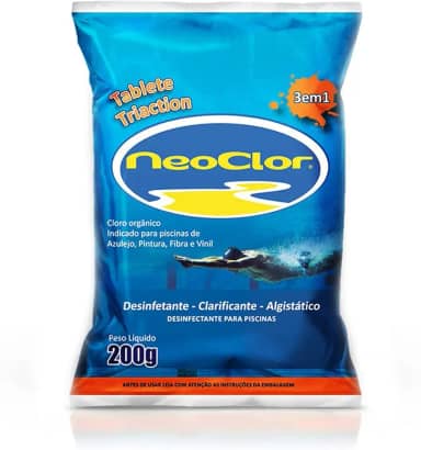 Cloro Em Patilha 3 Em 1 200g Para Limpeza E Tratamento De Piscina Azulejo Fibra Vinil Neoclor