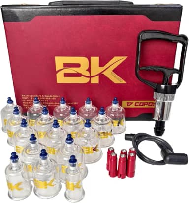 KIT Ventosaterapia 17 Copos com Pistola de Sucção BK PLUS - Conjunto Completo para Ventosaterapia