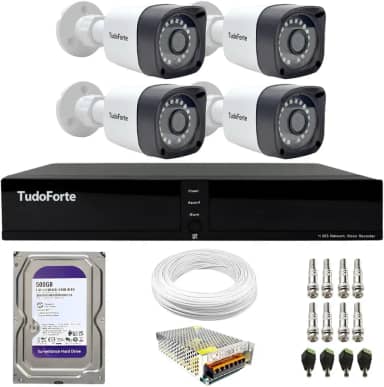 Kit CFTV 4 Câmeras Segurança Full HD DVR 4 Canais Com HD Completo