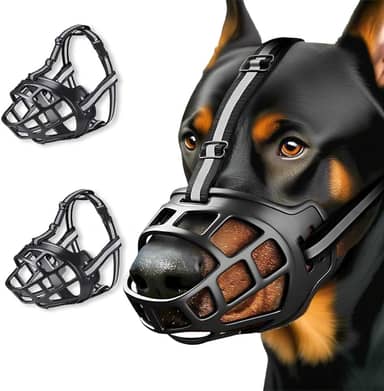 Focinheira Para Pitbull Cachorros Grandes ，Focinheira Reforçada Silicone Ajustável Para Cachorros Todos ，Focinheira de Segurança Respirável para Cães, com Faixa Refletiva Os Portes (2) (29-31cm)