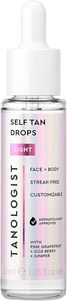Tanologist Gotas autobronzeadoras leves, sem riscos para bronzeamento corporal e facial, para hidratante e loção, bronzeador facial bronzeador natural, ingredientes para cuidados com a pele, frasco de