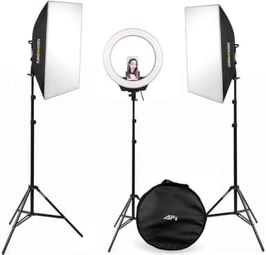 Luz de estúdio LED Softbox com Iluminador e Ring Light