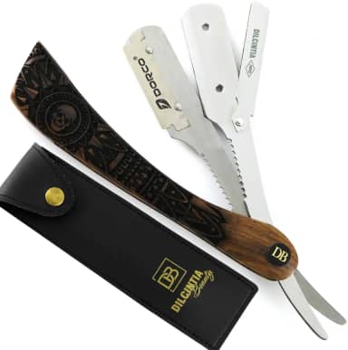 Navalhete para Barba Navalha Profissional Cabo Madeira Nobre Talhada Aço Inox + Case Dilcintia