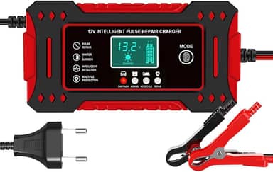 Carregador de Bateria Inteligente 12V, Display Digital, Bivolt, para Carro, Moto e Caminhão, com Proteção Contra Superaquecimento