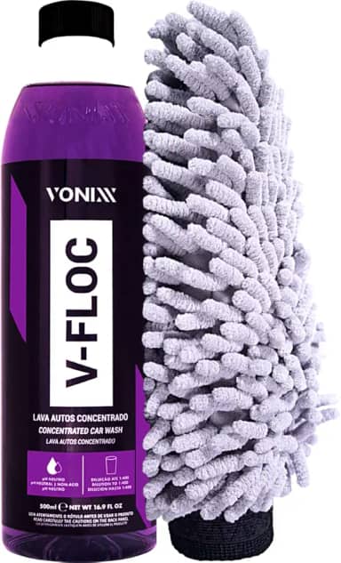 V-floc 500ml Shampoo Neutro Para Lavar o Carro Moto Caminhão + Luva de Microfibra Tentaculos
