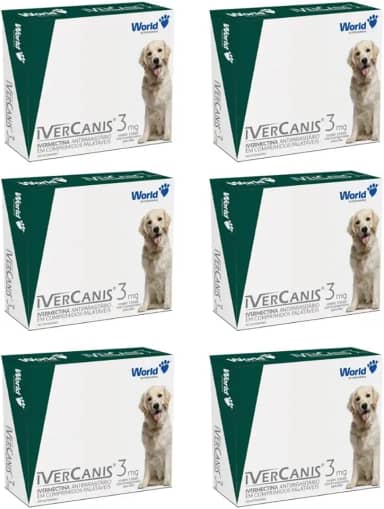 Kit 6 Ivercanis 3mg Remédio Antipulgas Carrapatos Cães Tratamento Sarna Completo