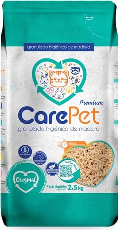Granulado Higiênico de Madeira para Gatos – Natural, Biodegradável e Super Absorvente | Controle de Odores e Fácil Limpeza 2,5kg marca – Care Pet