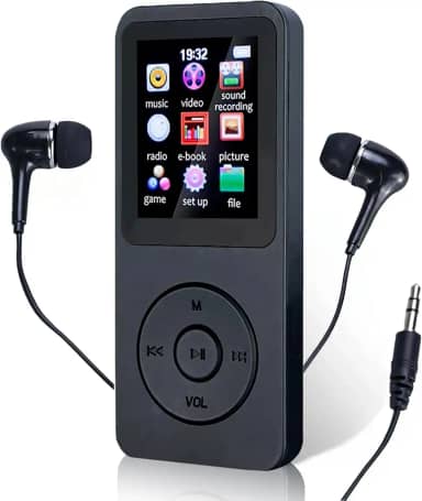 MP3 MP4 Player Portátil Reprodutor de Música Ultrafino MP3 Player Bluetooth Reprodução de Vídeo Gravador de Voz Suporte Cartao de Memoria de Até 128 GB(Preto)