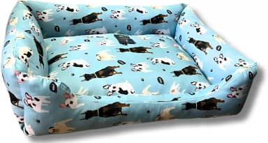 Caminha Pet para seu Cachorro/Gato descansar com conforto - 55x43x18 cm – Fibra Siliconada, Base Antiderrapante, Bordas Altas – Tecido Poliéster e Algodão Durável – Estampa Cachorrinhos – (Azul)