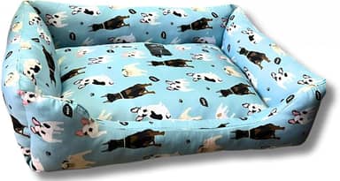 Caminha Pet para seu Cachorro/Gato descansar com conforto - 55x43x18 cm – Fibra Siliconada, Base Antiderrapante, Bordas Altas – Tecido Poliéster e Algodão Durável – Estampa Cachorrinhos – (Azul)