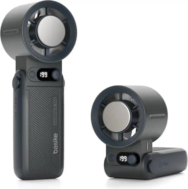Basike Ventilador Portátil de Mão, Tecnologia Ice-Cooling Instantâneo, 199 Velocidades Ajustáveis&Turbo de Alta Velocidade, 10000mAh 24H, Ideal para Viagens, Acampamento e Ar Livre (Preto)