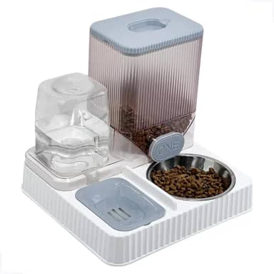 Bebedouro 1.1L com Comedouro 2.5Kg Pet Cães Cachorros Gatos alimentador Duplo 2 em 1 Automático Gravidade Com Tigela Inox (Cinza)