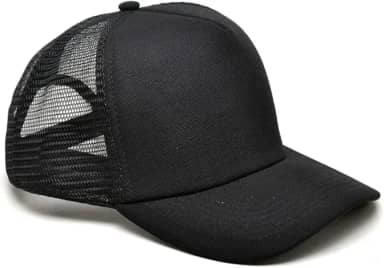Boné Trucker Aba Curva, Tela Redinha, Snapback, Ajustável, Preto Unissex