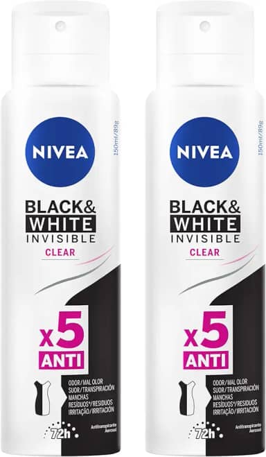 NIVEA Kit Desodorante Aerossol Black & White Clear 150ml - 2 Unidades, Nivea, pacote de 2