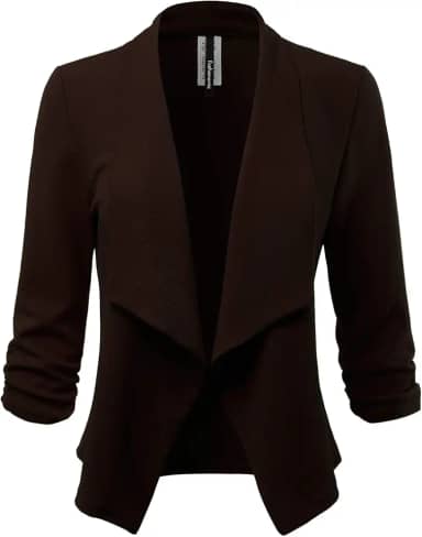 Blazer feminino elástico com manga 3/4 reunida (feito nos EUA)