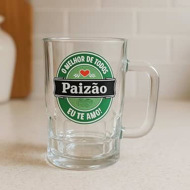 Caneca de Vidro Pai 340ml - Presente Criativo Para Pai e Padrasto Ideal para Cerveja, Drinks e Sucos – Vidro Reforçado e Alça Confortável Natal Aniversário e Dia dos Pais (Paizão Eu Te Amo)