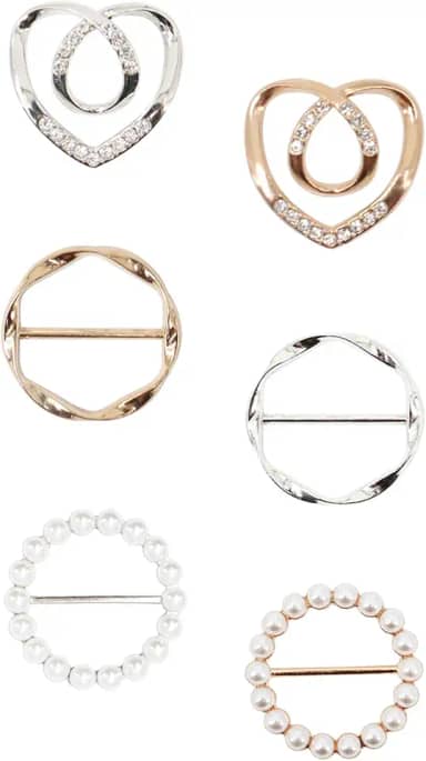 6 peças de clipes de anel de cachecol para mulheres, clipes de gravata para camiseta lenço de seda fivela de camisa, clipe de encaixe de camisa, roupas de metal modernas com nó de canto