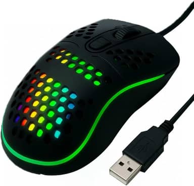 Mouse Gamer RGB, 1600 DPI, 4 Botões Design Colmeia com LED, USB para PC e Notebook, Preto Com Fio