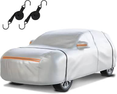 Capa impermeável para carro SUV: Proteção de 6 camadas contra chuva, neve, UV e poeira - Ajuste universal de até 449 cm com porta com zíper e alças à prova de vento para uso ao ar livre, garagem,