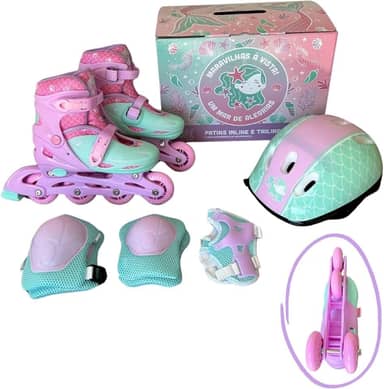 Patins Infantil 2 em 1 Inline Triline Glumi Tamanhos Ajustáveis
