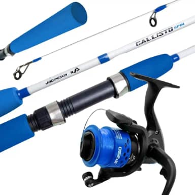 Jaú Pesca Kit Vara Callisto 2 Partes 20 Lb com Molinete JP250 5.1:1, Fibra de Vidro