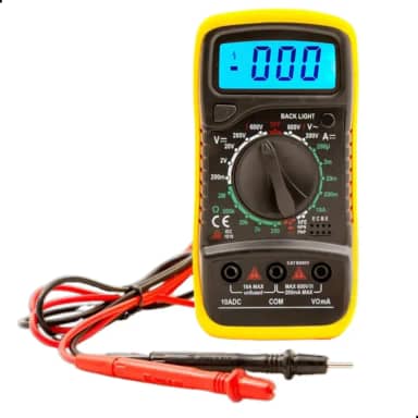 Multímetro Digital Profissional com Display Iluminado, Função HOLD, Mede AC/DC, hFE, Resistência e Continuidade – CAT II 1000V com Bateria Inclusa