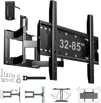Suporte de Parede Multiarticulado Reforçado, TVs de 32'' a 85'' com Maior Comprimento de Braço, Com Tomada, Capacidade Máxima de 60 kg, Preto