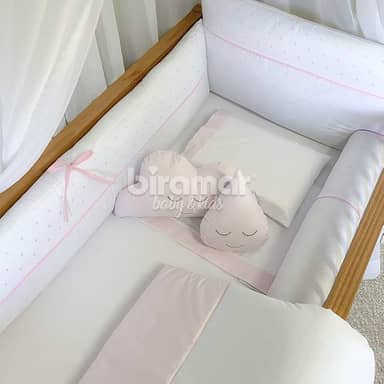 Kit Enxoval de Berço Bordado Dreams Poá de 10 Peças, Biramar Baby, Rosa