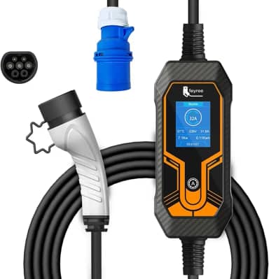 VEDO Carregador Portátil Carro Elétrico 7KW, Fe-yr-ee Carregador de Ev com 10 Proteções, IP65 à Prova d'Água, Tela Colorida de 2.8 Polegadas, 8A-32A Ajustável, Compatível Todos Veículos 100-240V