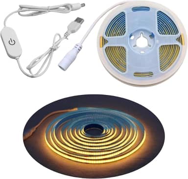 Fita Led 320 Cob 2m e 3m 5v Usb Branco Quente 3000k Amarela Ajuste dimerizavel decoração casa quarto Pc Carro Dupla face