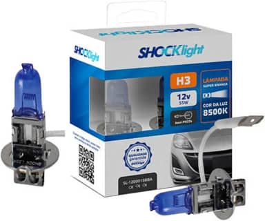 Par de Lâmpadas Halógena Super Brancas 8500K H3 12V 55W Automotiva Shocklight SL-120003SBBA