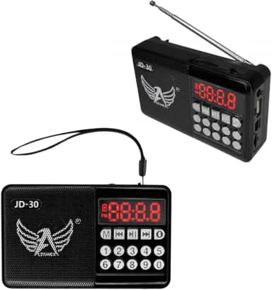 Rádio Retrô Portátil JD-30 | Bluetooth, FM/AM | MP3 USB/Pendrive e Cartão SD | Bateria Recarregável 3W (Preto)