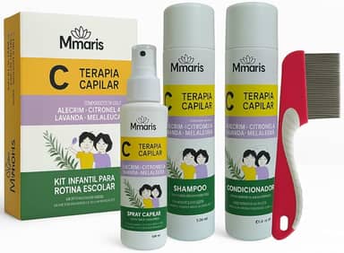 Kit Shampoo Condicionador Terapia Capilar Spray Creme de Pentear Auxlia no Combate Piolhos e Lêndeas M MariS