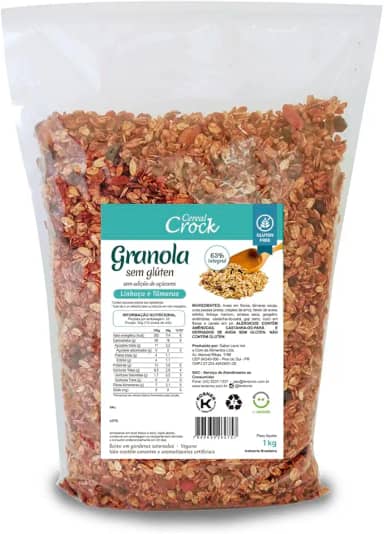 Granola sem adição de açúcar Linhaça e Tâmaras (com aveia sem glúten) Cereal Crock 1kg