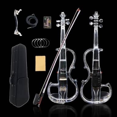 Violino Elétrico Tamanho 4/4 Corpo de Cristal Acrílico Transparente 3 Cores Led Light Nice Tone com capa, arco #EV8