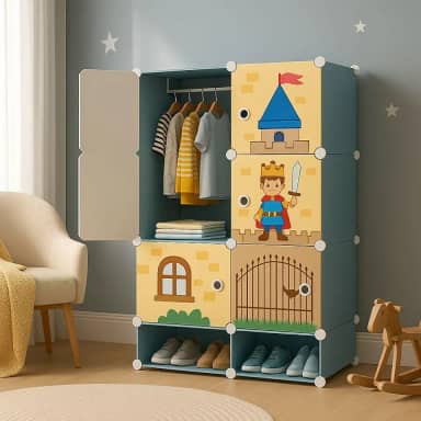 Guarda Roupa Infantil Modular Tipo Castelo com Prateleiras Armário Organizador de Roupa e Brinquedo