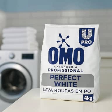 Lava-Roupas Sabão em Pó OMO Perfect White Pro 4kg Super Concentrado, Brancura Impecável, Rende Mais Lavanderia Profissional