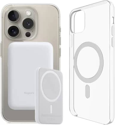 Carregador Portátil + Capa Magnética por Indução Compatível com Magsafe para iPhone 15, 15 Pro Max e 15 Plus (iPhone 15 Pro)