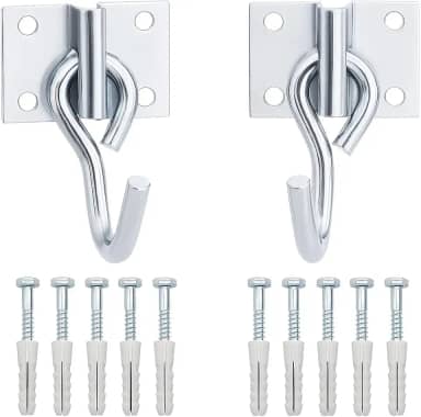 Kit 2 Ganchos para Rede de Descanso em Aço Zincado com 8 Parafusos Sextavados 1/4 x 50mm – Fixação Resistente