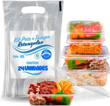Pote Descartável Freezer Micro-ondas Marmita - 24 Un Fitness Todos Tamanhos Onyon (500ML)