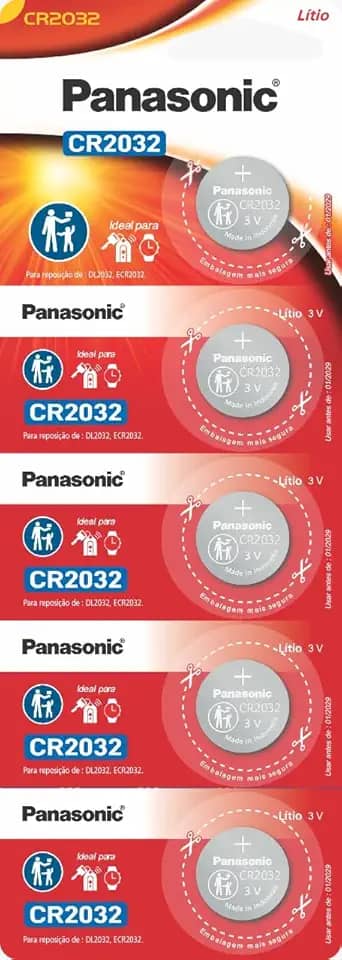 Tira de Bateria de Lithium Botão, Panasonic, CR2032-1BT