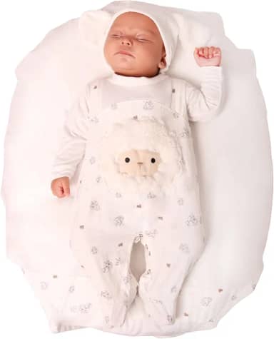 Saída Maternidade Ovelhinha Menino e Menina Palha 4 Peças Roupas de Bebê