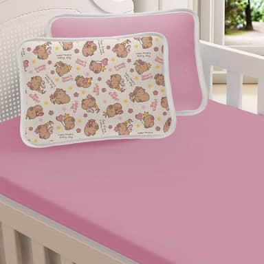 Jogo De Lençol Berço 2 Pçs Malha 100% Algodão Menino Menina 1,30x0,70 (Capivara Rosa)